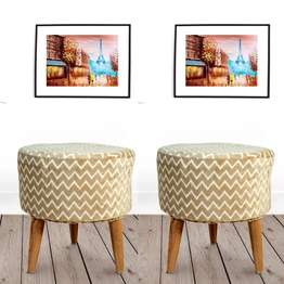 Beige Wooden Foot Stool for Living Room-(Set of 2)