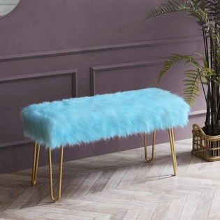 Blue Faux Fur Metal Bench