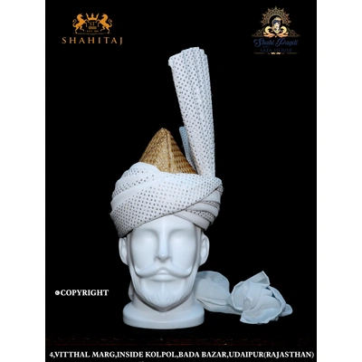 S H A H I T A J Kulla Muslim Weddings and Social Occasions White Brocade Pagdi Safa or Turban for Kids and Adults (RT953)