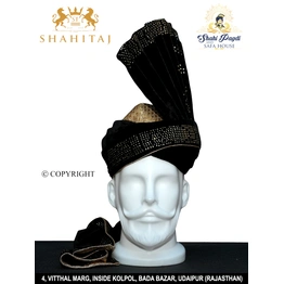 S H A H I T A J Pakistani Kulla Muslim Weddings and Social Occasions Black colour Pagdi Safa or Turban for Kids and Adults (RT955)