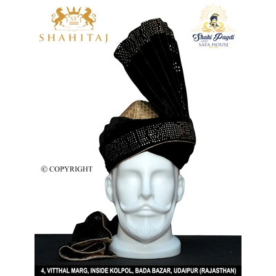 S H A H I T A J Pakistani Kulla Muslim Weddings and Social Occasions Black colour Pagdi Safa or Turban for Kids and Adults (RT955)