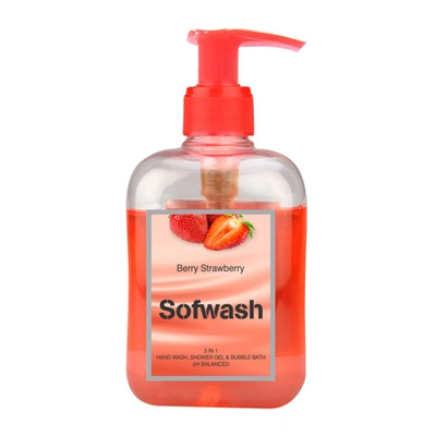 SOFWASH 3 IN 1 HAND WASH, SHOWER GEL & BUBBLE BATH - BERRY STRAWBERRY (250 ML)