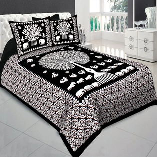 Premium Cotton Double Bedsheet with 2 Pillow Covers – (Cutwork Tree)