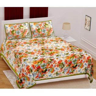 Classic King Size (93x108 inches) Cotton Double Bedsheet with 2 Pillow Covers–(Royal-9-G)