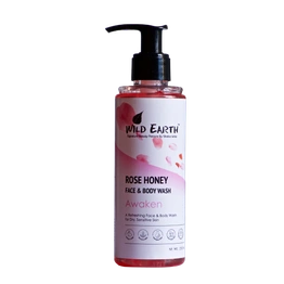 Wild Earth Rose Honey Face & Body Wash (210 ml), Free of Harmful Chemicals No Sulphate