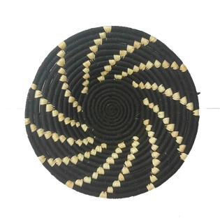 Handmade Modern Sabai Grass and Palm Leaf Wall Plate, Size 30CM, Black Color