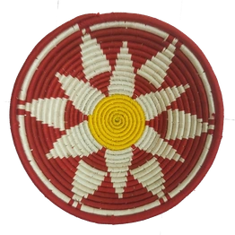 Sabai Grass and Palm Leaf Handmade Decoration Wall Plate, Size 30CM, White and Red Color