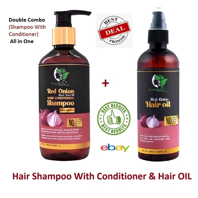 Ayurbella RED ONION BLACK seed Hair Conditioning Shampoo 10.14 fl.& Oil 6.77 fl.