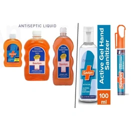 Savlon Antiseptic Hand Gel Liquid 100ml First Aid one Bottles Cuts Bruises 9 ML-100+spray sanitizer