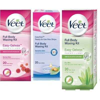 Veet EasyGrip Ready to Use Full Body Waxing Kit Normal Sensitive - 20 Wax Strips - dry skin