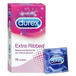 Durex Extra Ribbed Condoms Ribbed and Dotted for her intense pleasure Condom - 100 condems