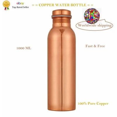 PURE COPPER WATER BOTTLE 1 LTR FLASK BEST QUALITY LEAKPROOF HEALTH BENEFITS UK