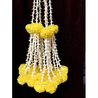 SPHINX Artificial Rajanigandha (tuberose) & Clustered Marigold (genda) Strings (Off White/Creamish, 6 Pieces)