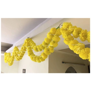 SPHINX Artificial Marigold Fluffy Flowers Double Lines Hanging Loops/Strings/Garlands for Decoration(Width x Height = Approx 26 x 9.5 Inches) - Pack of 5 - (Yellow)