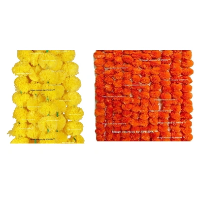 SPHINX Artificial Marigold Flowers Garlands (Yellow, Dark Orange, 10 Pieces)