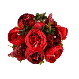 SPHINX Artificial Big Peonies Silk Flowers Bunch (Deep Red, 1 Piece