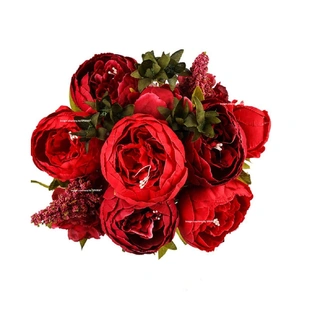 SPHINX Artificial Big Peonies Silk Flowers Bunch (Deep Red, 1 Piece