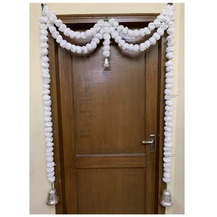 SPHINX Artificial Marigold Fluffy Flower Garlands Door Toran Set (White, 1 Piece)