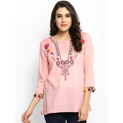 Bhama Couture Women Peach-Coloured Embroidered Top