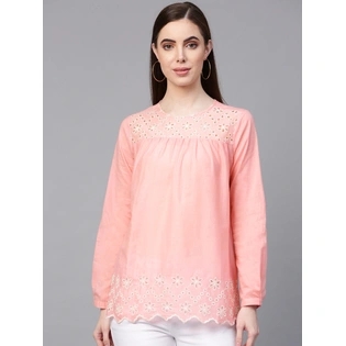 Bhama Couture Women Pink Embroidered Detail Top