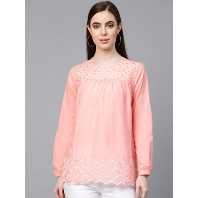 Bhama Couture Women Pink Embroidered Detail Top