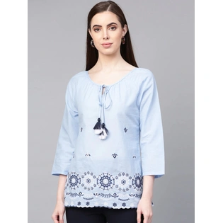 Bhama Couture Women Blue Embroidered Top