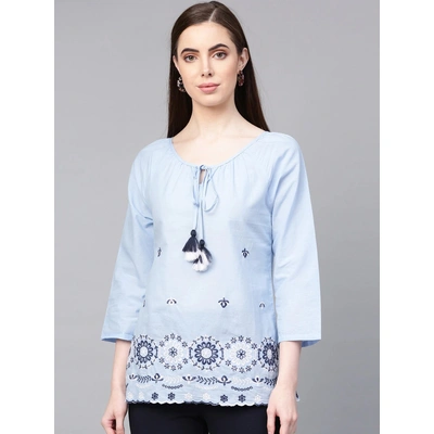 Bhama Couture Women Blue Embroidered Top