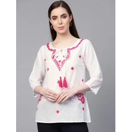 Bhama Couture Women White & Pink Embroidered Top