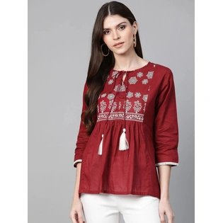 Bhama Couture Women Maroon Printed A-Line Top