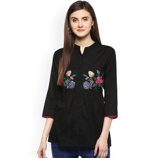 Bhama Couture Women Black Solid Shirt Style Top