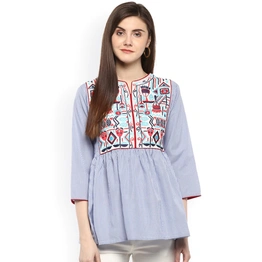 Bhama Couture Women Blue Striped A-Line Top