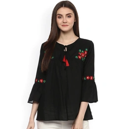 Bhama Couture Women Black Solid A-Line Top