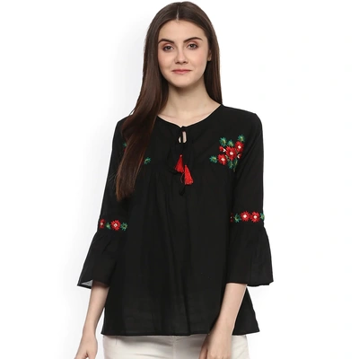 Bhama Couture Women Black Solid A-Line Top