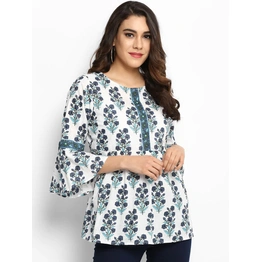 Bhama Couture Women Off-White & Blue Printed Top