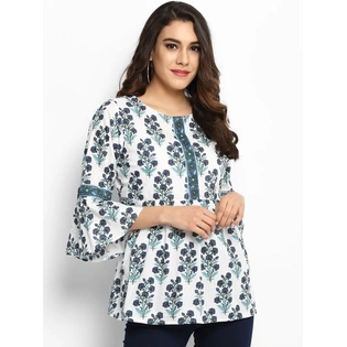 Bhama Couture Women Off-White & Blue Printed Top