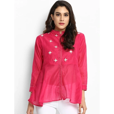 Bhama Couture Women Pink Printed Shirt Style Top