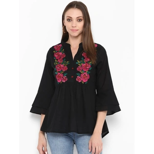 Bhama Couture Women Black Floral Printed Top