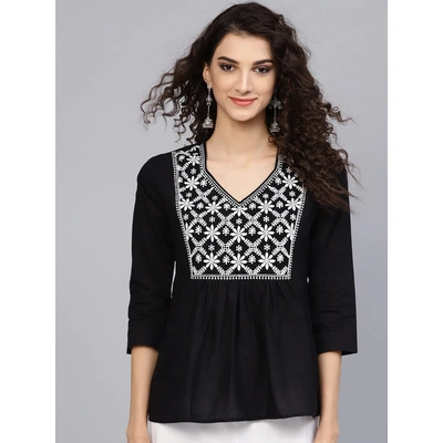 Bhama Couture Women Black Self Design Top