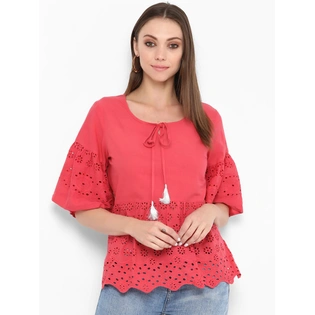 Bhama Couture Women Coral Solid Top