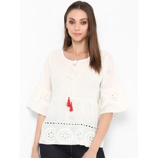 Bhama Couture Women Off-White Self Design Top