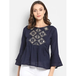 Bhama Couture Women Navy Blue Printed Empire Top