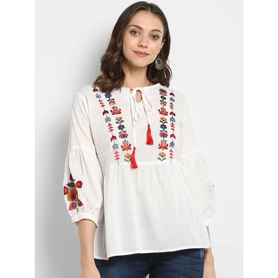 Bhama Couture Women White Printed A-Line Top