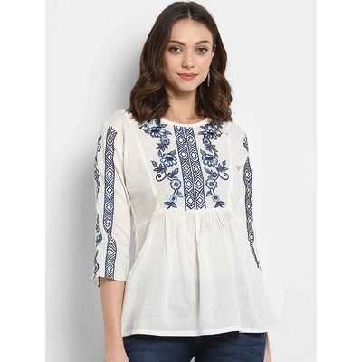 Bhama Couture Women White Embellished A-Line Top