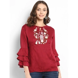 Bhama Couture Women Maroon Embellished A-Line Top