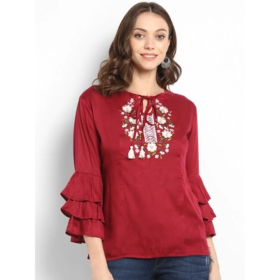 Bhama Couture Women Maroon Embellished A-Line Top