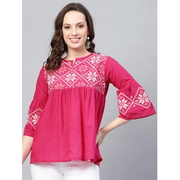 Bhama Couture Women Pink Embroidered Empire Top