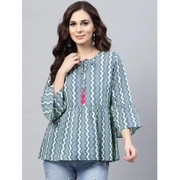 Bhama Couture Women Blue & Off-White Chevron Print A-Line Top