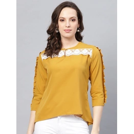 Bhama Couture Women Mustard Yellow Solid High-Low Top