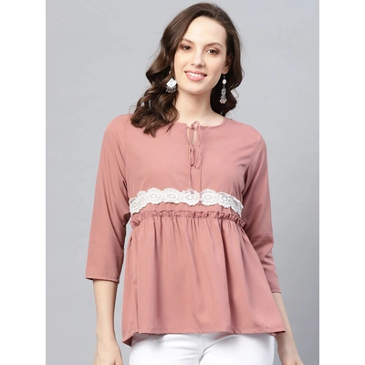 Bhama Couture Women Dusty Pink Solid A-Line Top