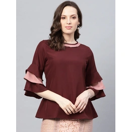 Bhama Couture Women Burgundy Solid A-Line Top